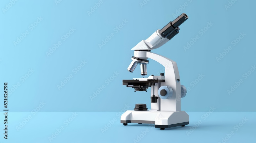A single microscope on a solid color backdrop with copy space A single microscope on a solid color backdrop with copy space