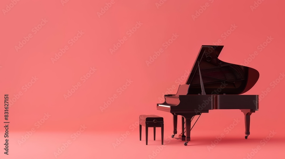 A single piano on a solid color backdrop with copy space A single piano on a solid color backdrop with copy space