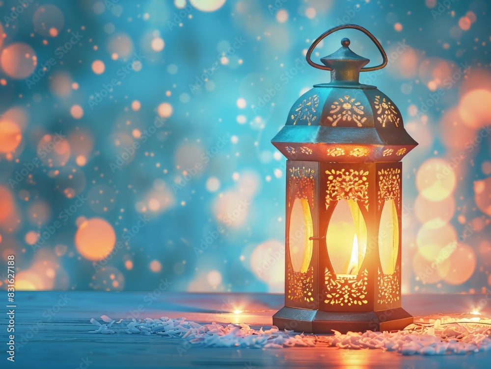 Minimal Eid celebration card, lantern with soft glowing light Minimal Eid celebration card, lantern with soft glowing light