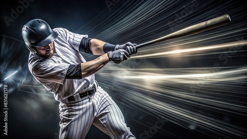 Dark background with motion blur lines of a baseball player swinging bat photo