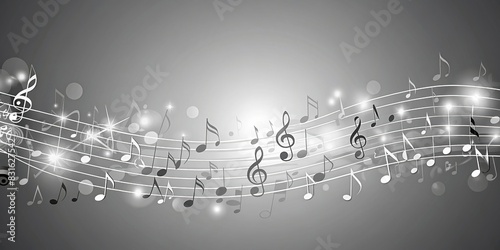 Abstract grey background with musical notes and empty space for text, perfect for banners and designs without people