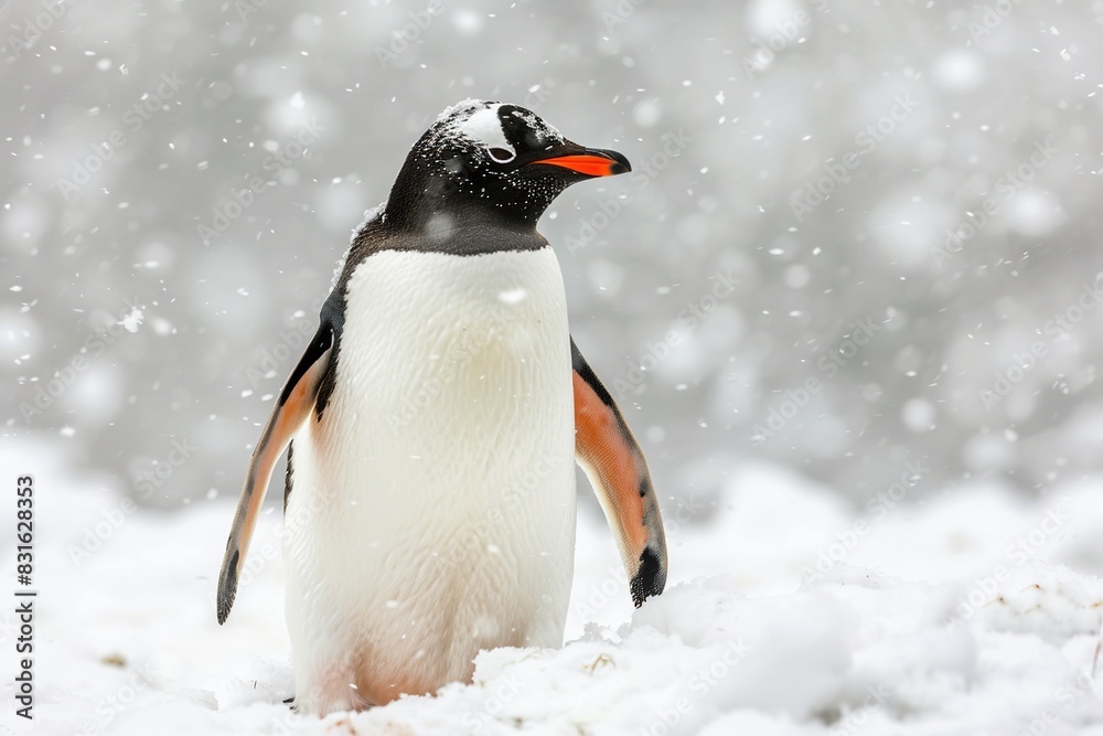 Fototapeta premium Gentoo penguin standing on the snow
