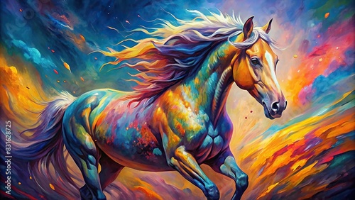 Striking and vibrant abstract depiction of a majestic horse