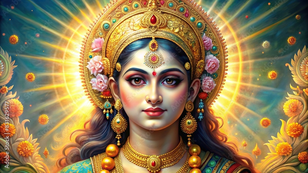 of Goddess Sita portrait with divine aura for Sita Navami celebration