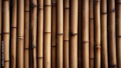 A close-up of a bamboo wall with the natural texture and color variations of bamboo stalks  captured by an HD camera for a realistic look.