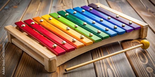 Colorful metal and wood toy xylophone on background photo