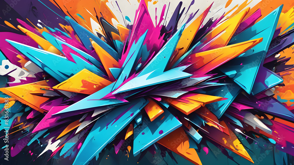 Fototapeta premium Vibrant abstract graffiti art style background with dynamic shapes and bold colors, Generative AI