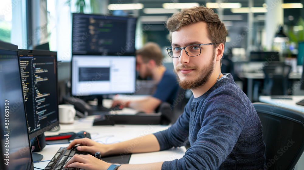 portrait of a male software engineering working in a modern office portrait of a male software engineering working in a modern office