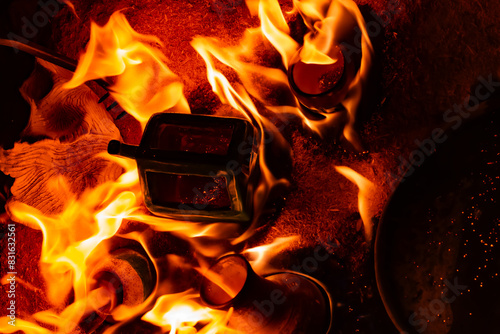 Raku pottery fire photo