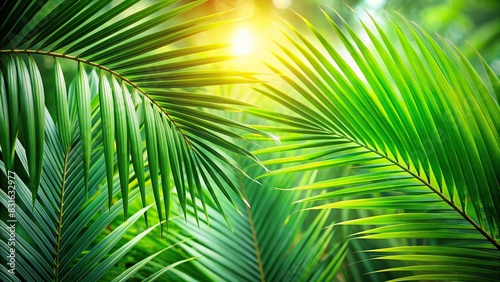 Green palm leaves on blurred background, perfect for Palm Sunday celebrations