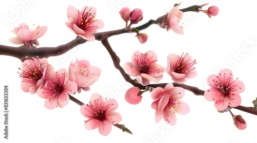 pink cherry blossom branch isolated on white 