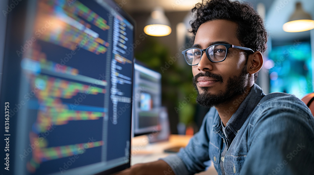 Fototapeta premium portrait of a male software engineering working in a modern office