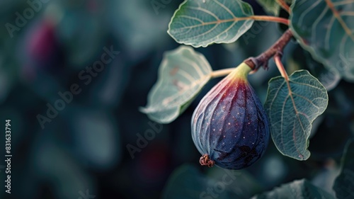 Close-up of ripe fig on tree with blurred background