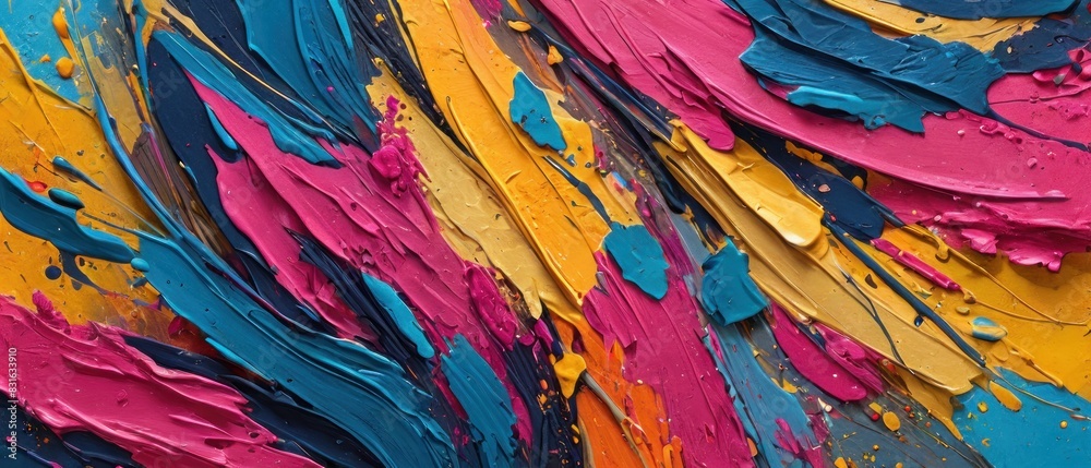 Abstract art with bold, textured colors vibrant pinks, yellows, oranges, blues, and dark tones. Abstract art with bold, textured colors vibrant pinks, yellows, oranges, blues, and dark tones.