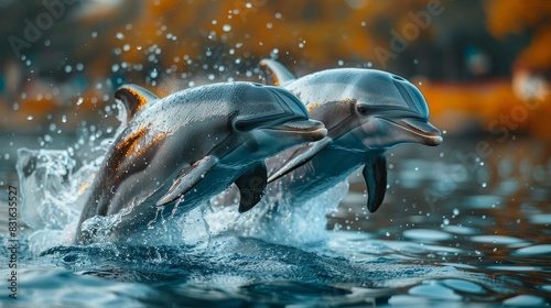 two dolphins in the water with their mouths open © LUPACO IMAGES