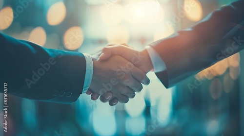 Businessmen making handshake with partner greeting dealing merger and acquisition business cooperation concept joint venture copy space for business finance and investment background : Generative AI