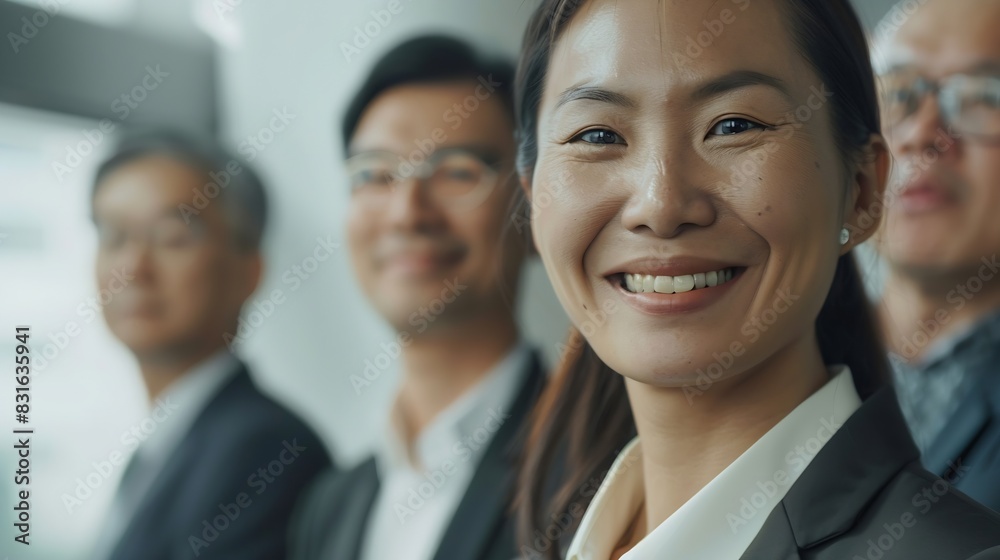 Happy group of businesspeople during presentation Colleagues looking at camera and smiling : Generative AI Happy group of businesspeople during presentation Colleagues looking at camera and smiling : Generative AI