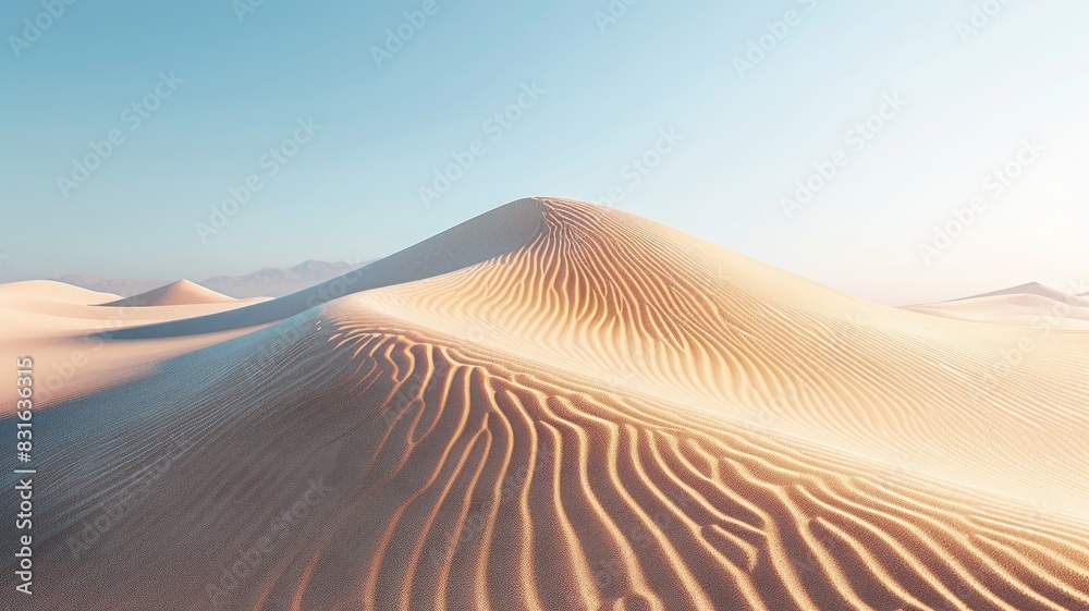 Stunning sandy desert with ripple patterns and clear blue sky