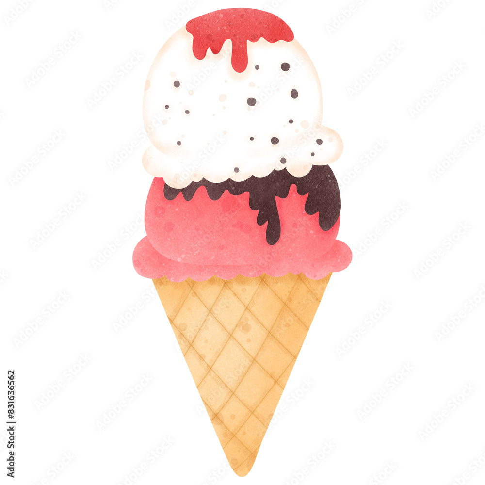 Chocolate Chip and Strawberry Ice Cream Cone