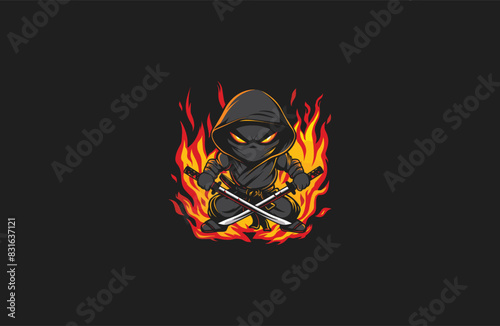 Ninja head with flames onfire design vector illustration