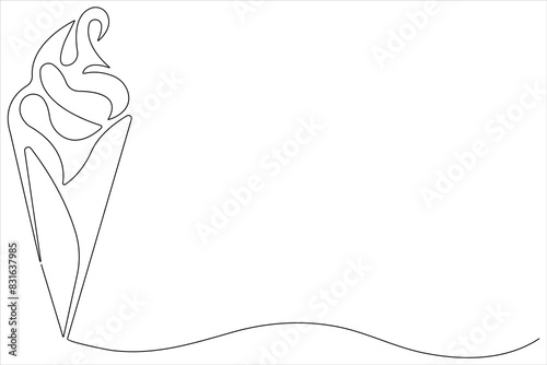  Continuous one line art drawing of delicious and cool fresh ice cream, minimalism design outline vector
