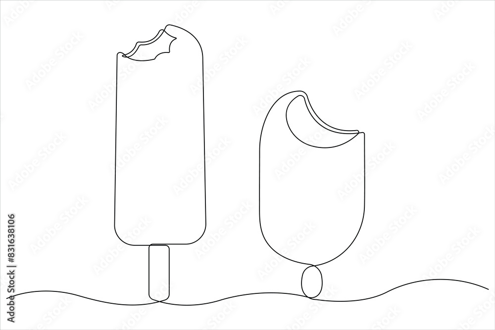 Fototapeta premium Continuous one line art drawing of delicious and cool fresh ice cream, minimalism design outline vector 
