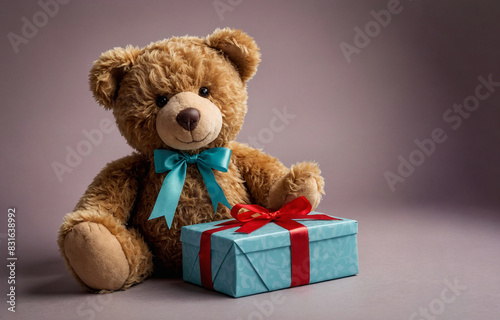 Whimsical Delights Teddy Bear on One-Color Background with Free Text Space