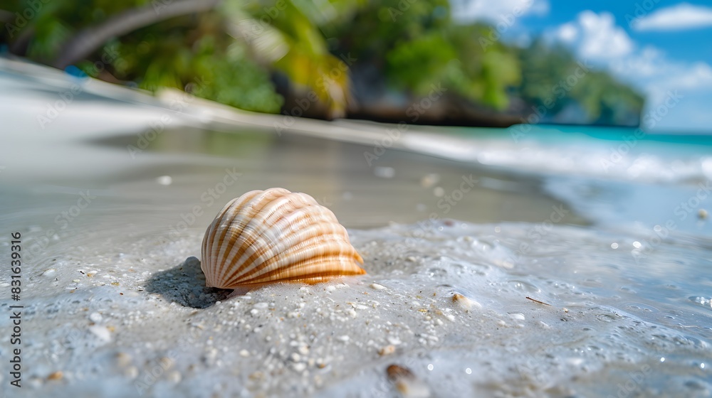 Landscape with shell on tropical beach. Summer concept. Landscape with shell on tropical beach. Summer concept.