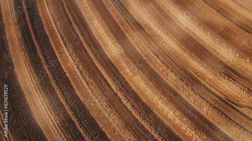 Aerial view of a brown plowed field from above
