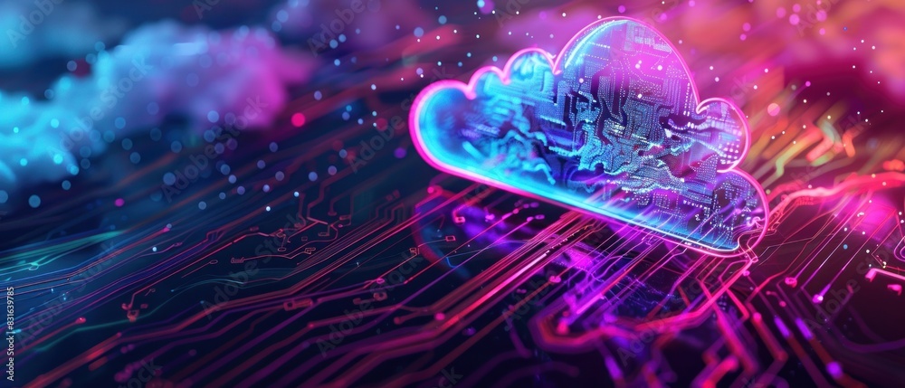 Neon light cloud computing futuristic technology Neon light cloud computing futuristic technology