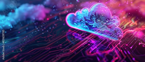 Neon light cloud computing futuristic technology