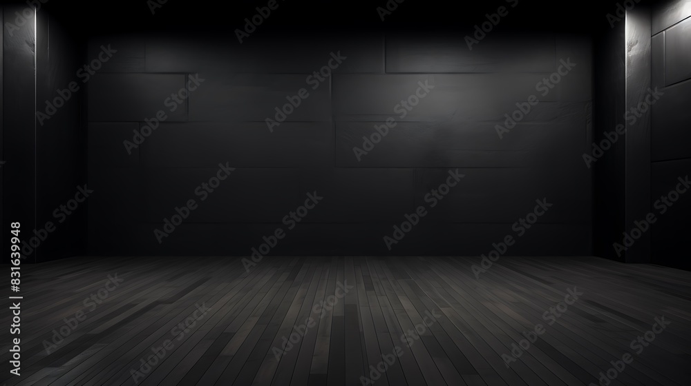 Empty black studio room. Dark background. Abstract dark empty studio room texture. Product showcase spotlight background. Dark Studio Gallery 