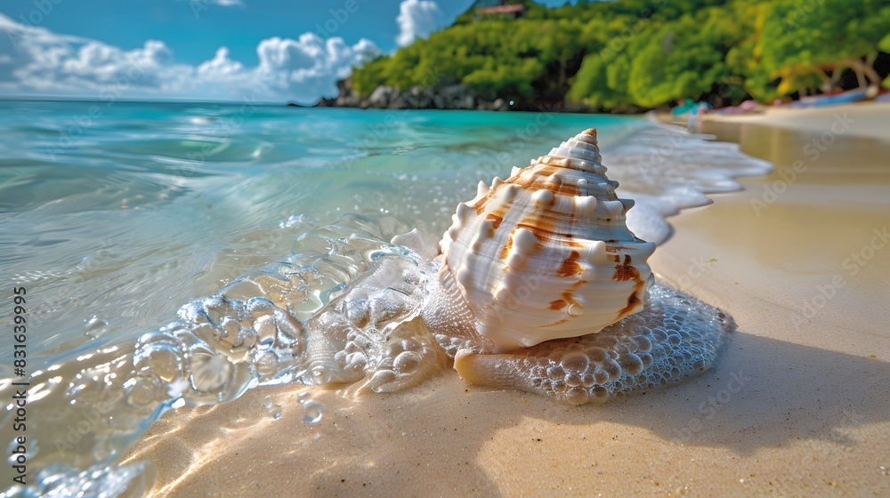 Landscape with shell on tropical beach. Summer concept. Landscape with shell on tropical beach. Summer concept.