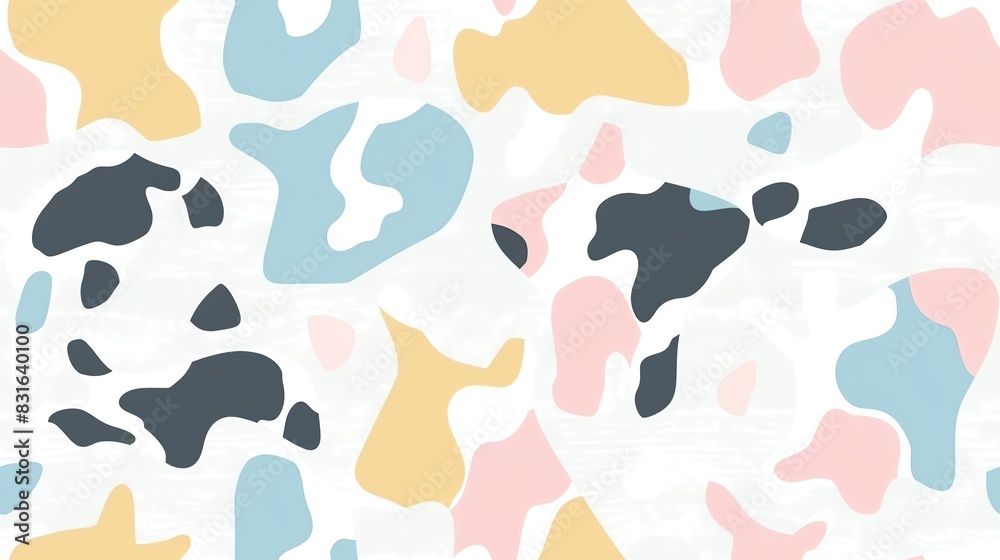 seamless pattern pastel colors hand-drawn cow spots