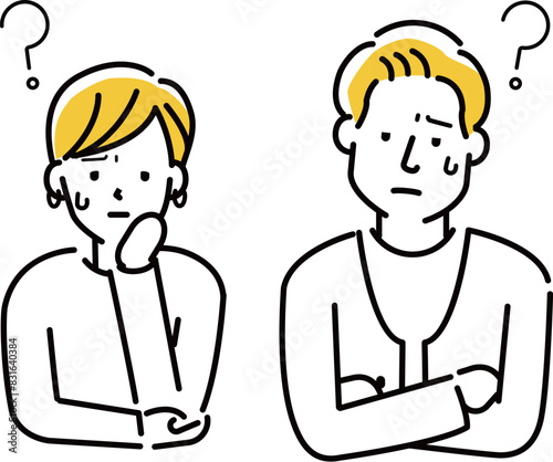 定番　伝わる 人物イラスト　疑う男女　30代40代