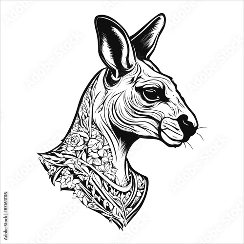 Kangaroo outline tattoo with simple black paint