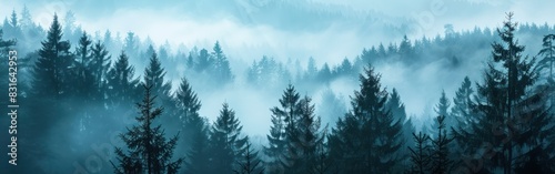 Mystical Black Forest Fog  Breathtaking Silhouette Landscape Panorama Banner