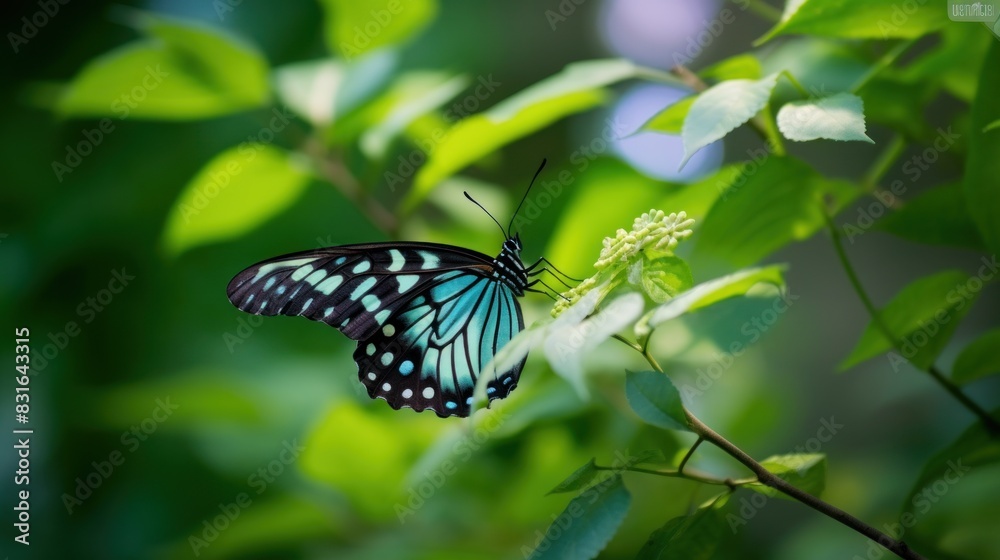 a beautiful butterfly perched on a green leaf, with its wings fully spread. a beautiful butterfly perched on a green leaf, with its wings fully spread.