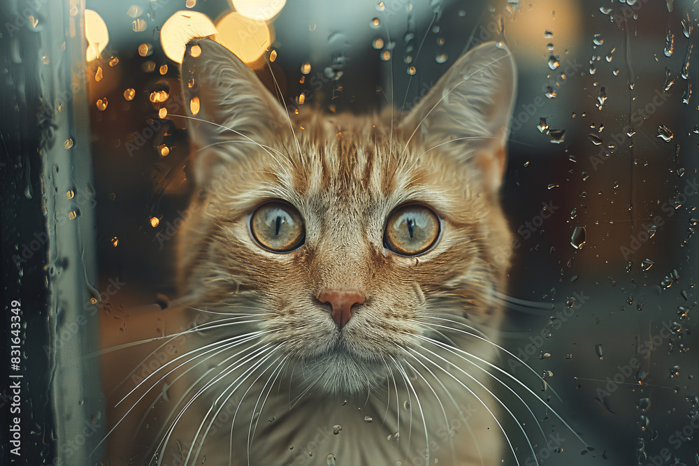 cat is watching the world on a window created with Generative AI technology cat is watching the world on a window created with Generative AI technology