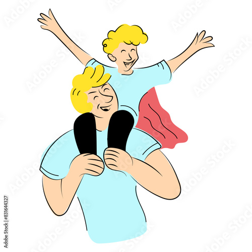 Father and son illustration having fun together