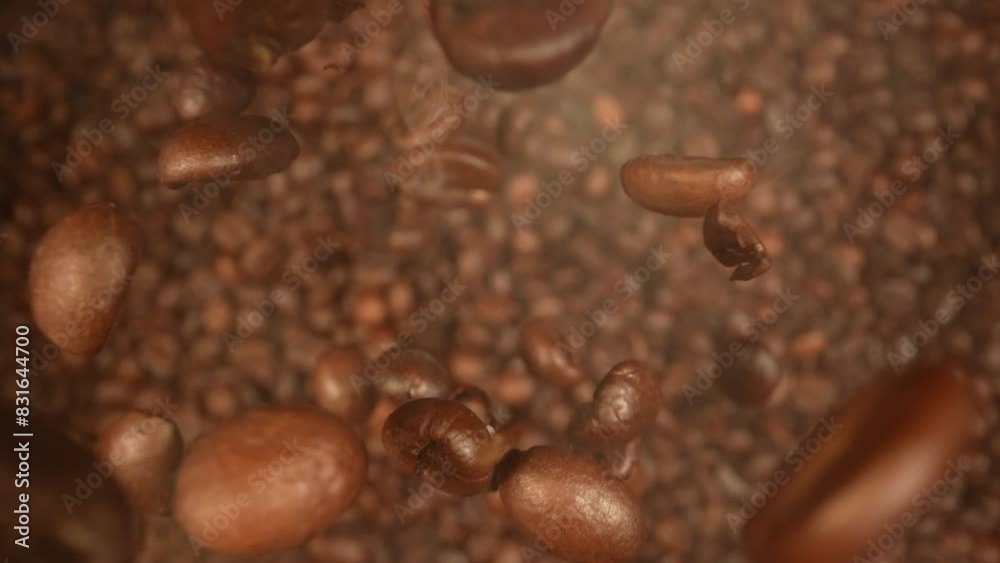 Roasted coffee beans falls down Roasted coffee beans falls down