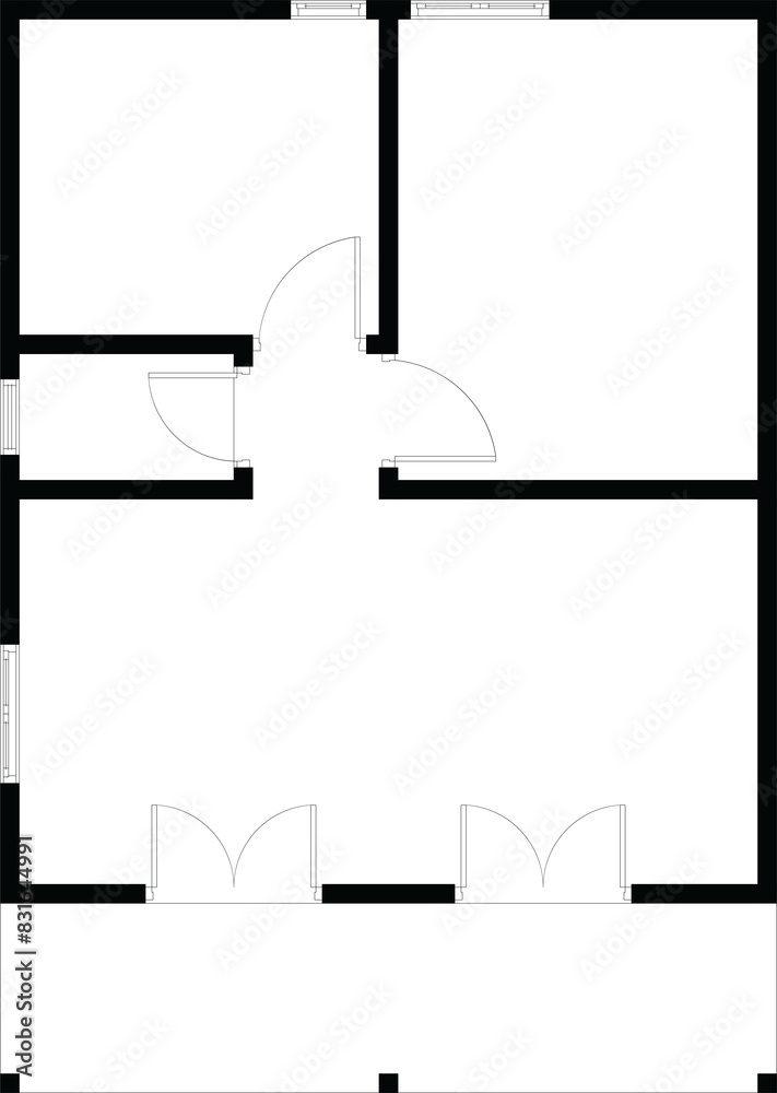Black and White floor plan of a modern unfurnished house for your design. Suburban house vector blueprint. Architectural background Black and White floor plan of a modern unfurnished house for your design. Suburban house vector blueprint. Architectural background