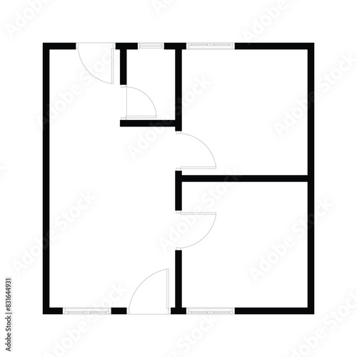 Black and White floor plan of a modern unfurnished house for your design. Suburban house vector blueprint. Architectural background