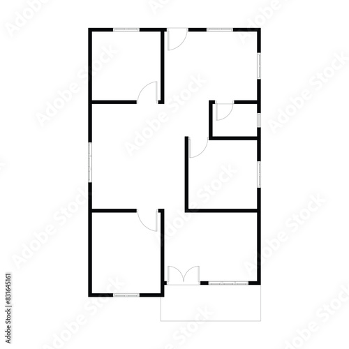 Black and White floor plan of a modern unfurnished house for your design. Suburban house vector blueprint. Architectural background