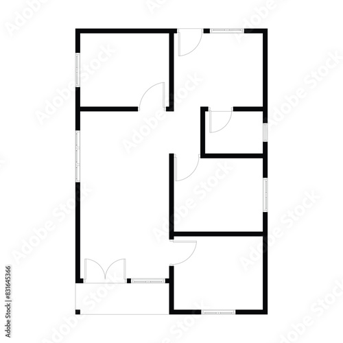 Black and White floor plan of a modern unfurnished house for your design. Suburban house vector blueprint. Architectural background