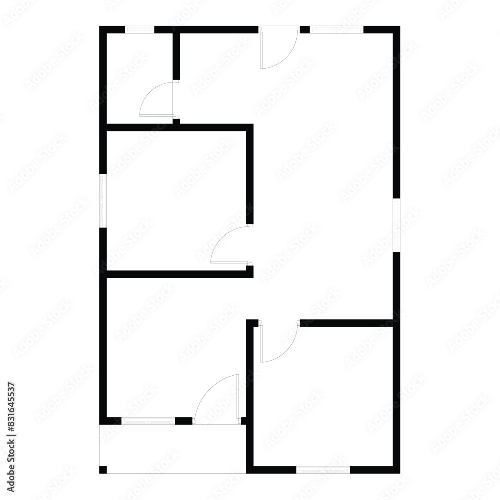 Black and White floor plan of a modern unfurnished house for your design. Suburban house vector blueprint. Architectural background Black and White floor plan of a modern unfurnished house for your design. Suburban house vector blueprint. Architectural background