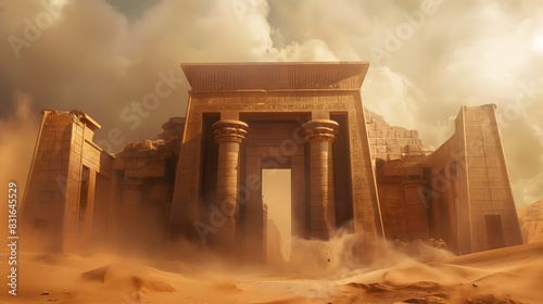 Fototapeta Naklejka Na Ścianę i Meble -  20. Explore an ancient temple buried beneath the sands, its grandeur revealed by shifting dunes and swirling storms.