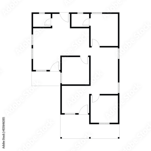 Black and White floor plan of a modern unfurnished house for your design. Suburban house vector blueprint. Architectural background