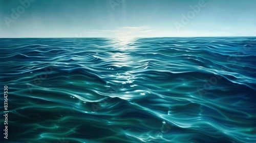 Blue green surface of the ocean with gentle ripples on the surface and light refracting - Generative Ai photo