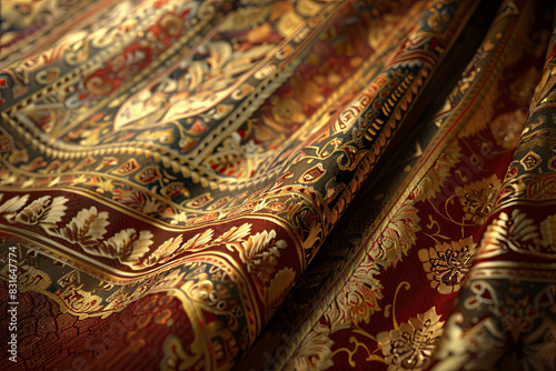 Silk fabric with dragon and flower embroidery.